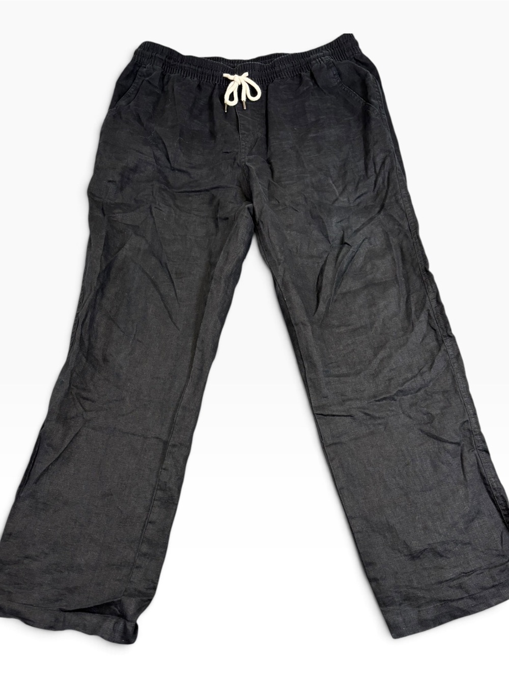 Quince 100% European Linen Wide Leg Pants Black Women’s Large Drawstring L